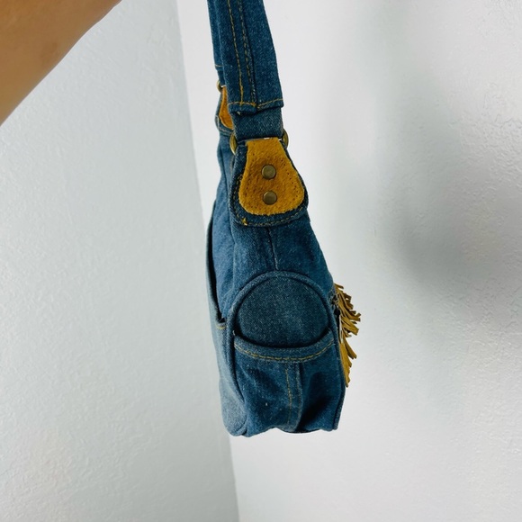 Y2K Denim Blue Jean Fringe Boho Shoulder bag - Picture 10 of 12